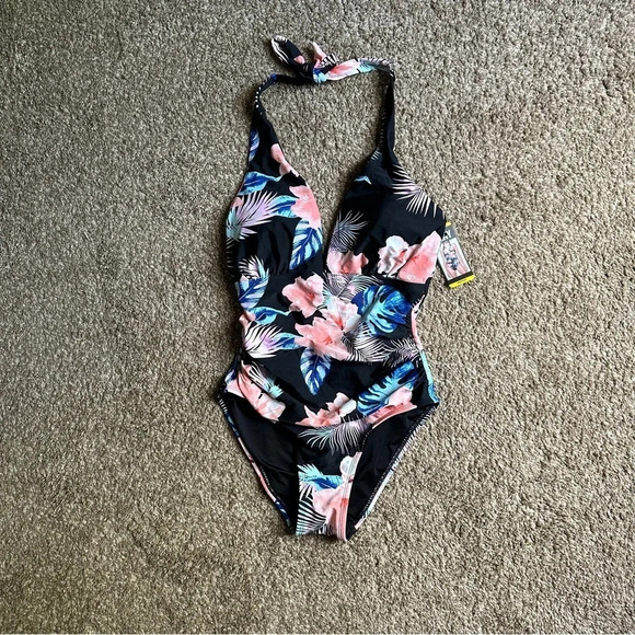DKNY‎ Women's One Piece Tummy Control Halter Neckline Swimsuit Sz Medium - Picture 2 of 9